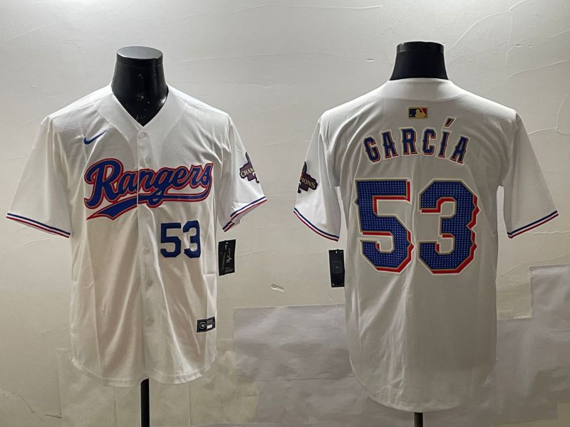 Men Texas Rangers #53 Garcia White Gold Game 2025 Nike MLB Jersey style 3